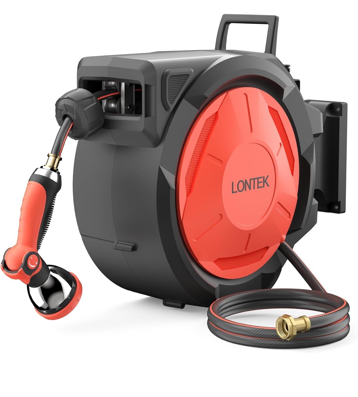 LONTEK Retractable Garden Hose Reel 1/2 in × 100ft, Water Hose Reel Wall Mount w