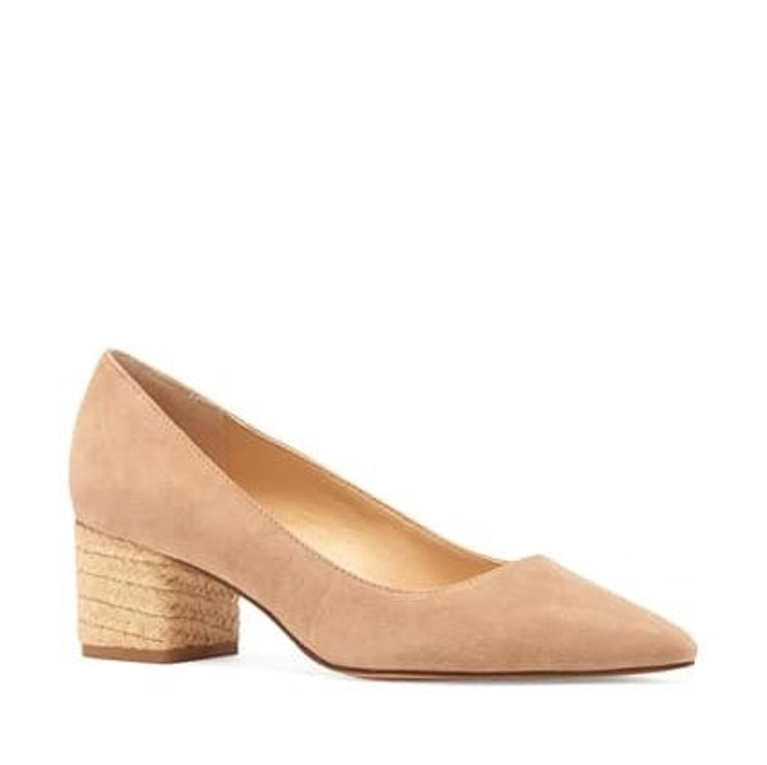 Sole Society Andorra Block Heeled Pumps, Taupe Suede Pointed Closed Toe Shoes