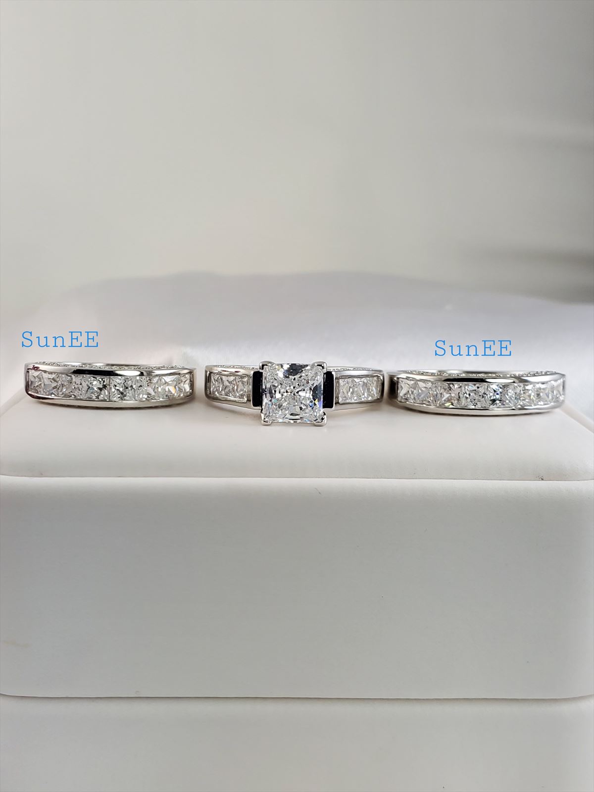 New Real 925 Princess Diamond Cut Wedding Ring Engagement Ring Set 4.35ct