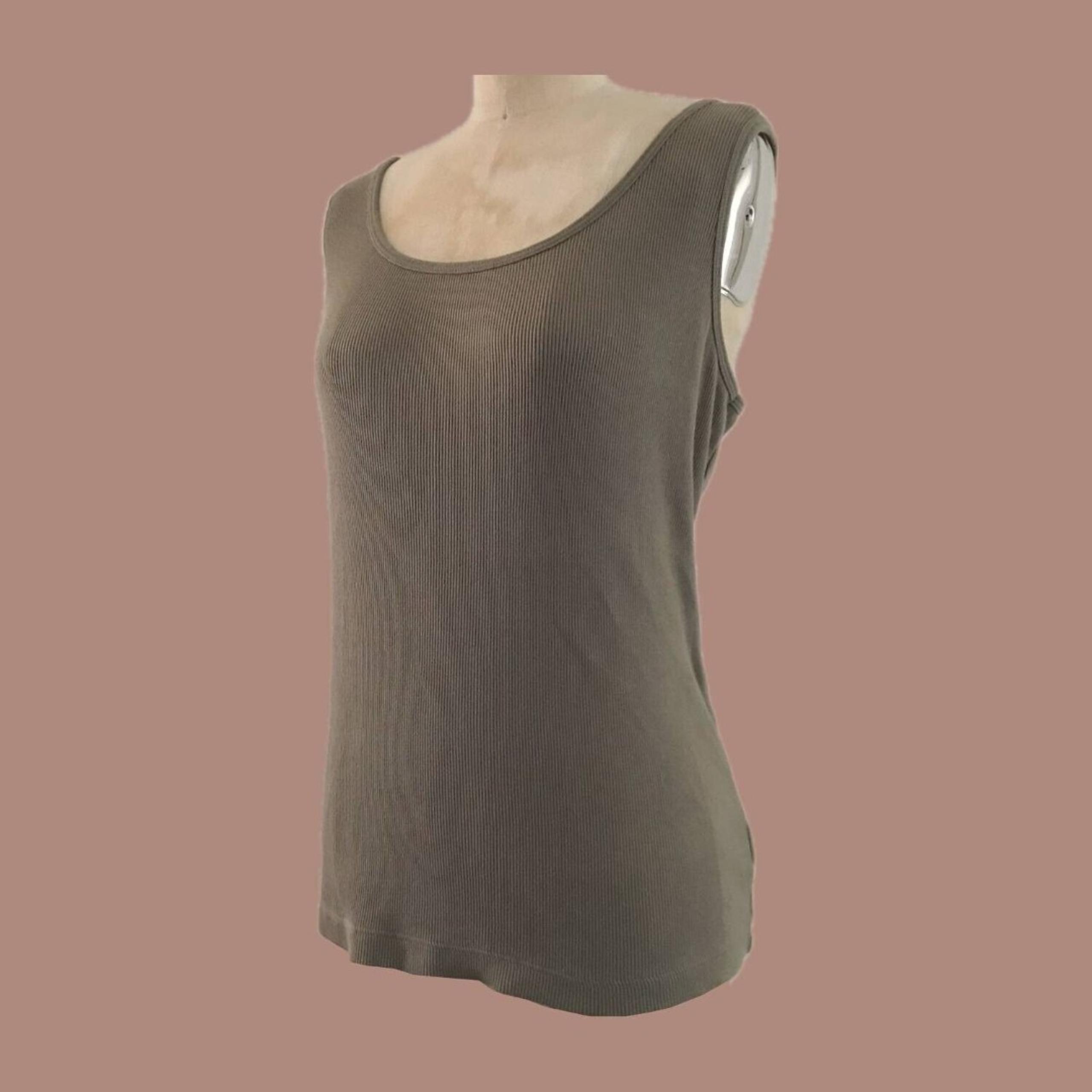 Vintage 1990s Jones New York Taupe Neutral Sleeveless Ribbed Knit Tank Top - XL
