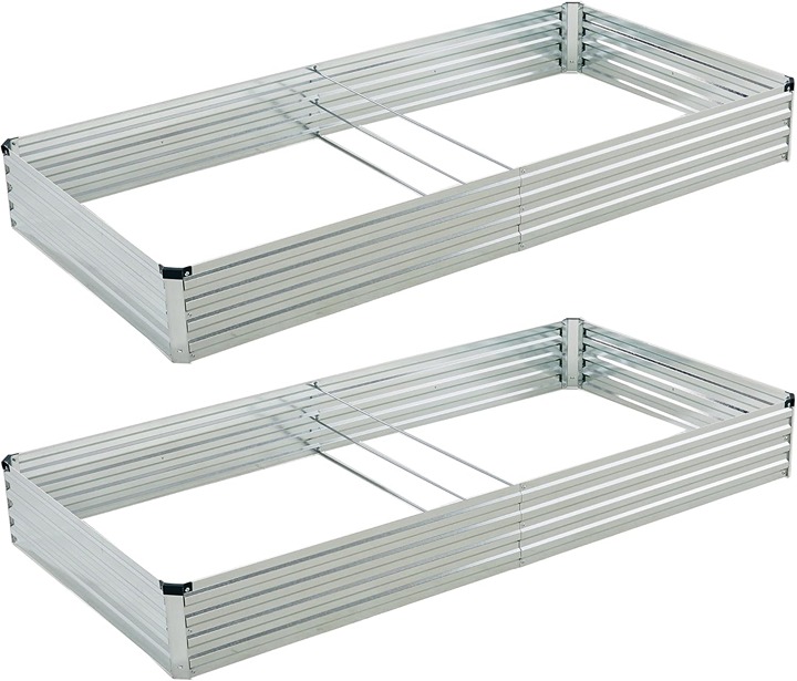 Galvanized Raised Garden Outdoor Planter Box Vegetables 2 Pack Silver