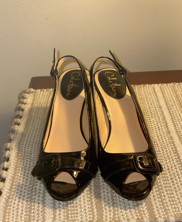 Cole Haan Nike Air Black Patten Leather Slingback Heels Size 7