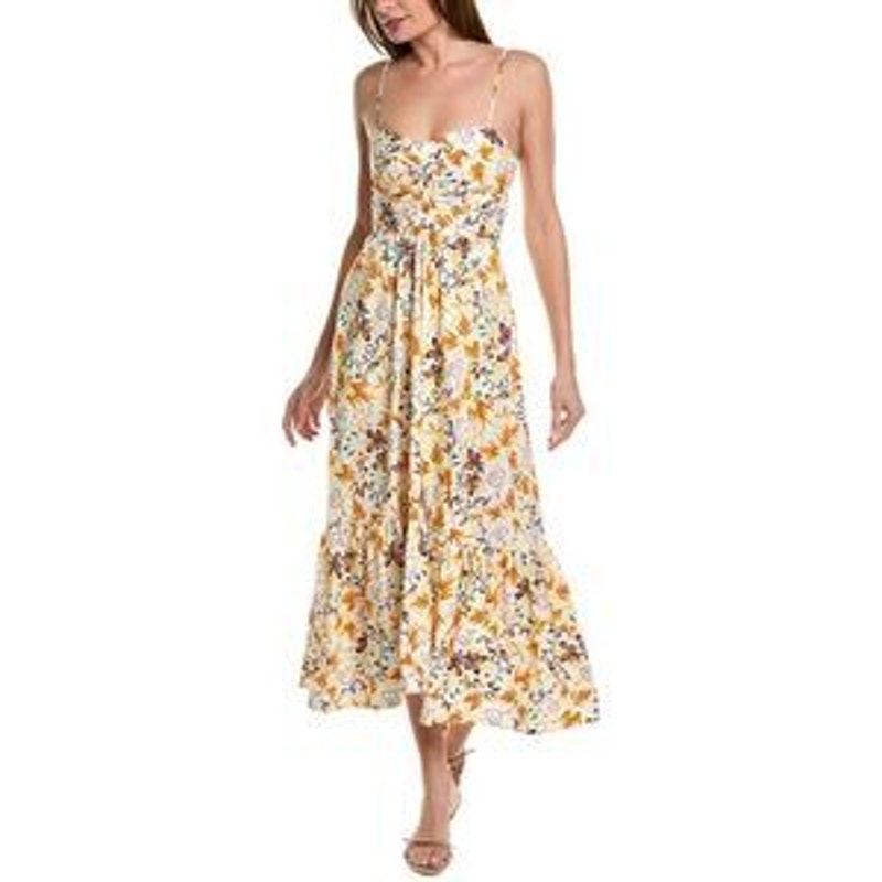 A.L.C A-Line Midi Dress White Multi Lilah Print Flounce Hem Size 12