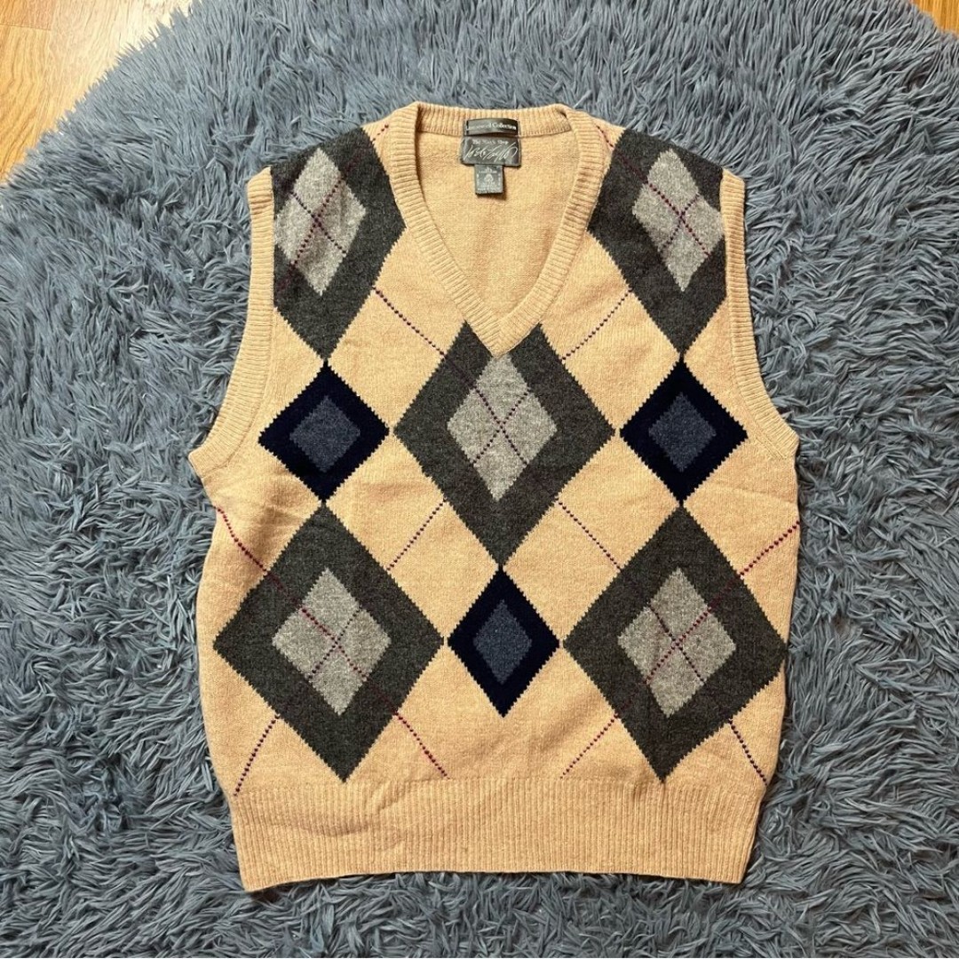 Vintage Lord & Taylor Preppy Argyle Print Wool Sweater Vest Size L