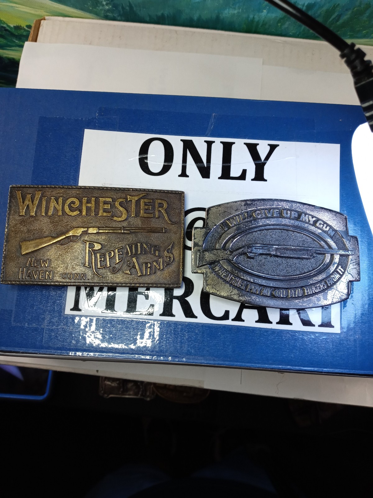 (2) Vintage Rifle Brass Belt Buckles