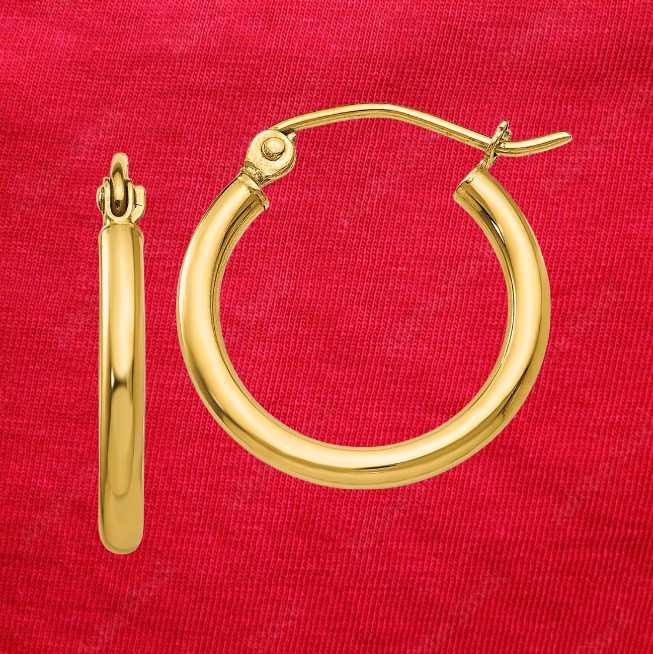 10K Polished 2mm Tube Hoop Earrings