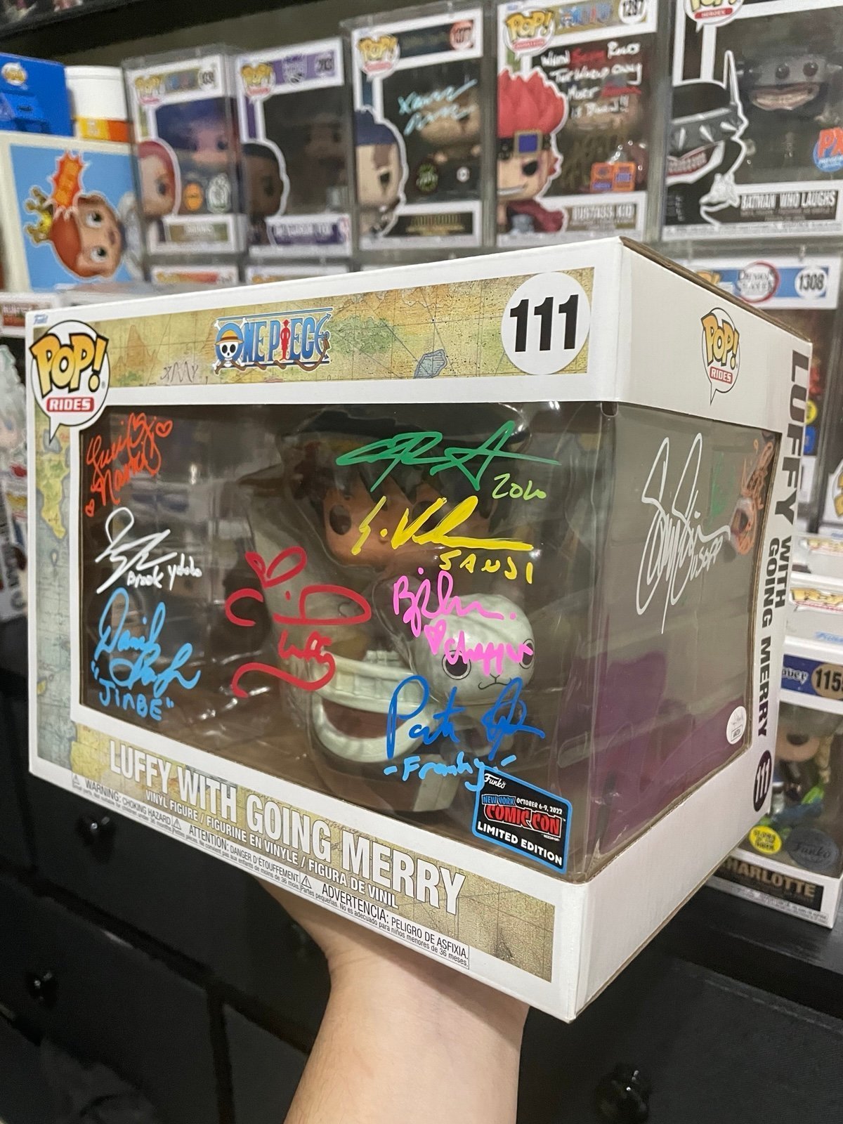Luffy with Going Merry signed by 9 Voice Actors in Custom Acrylic Armor
