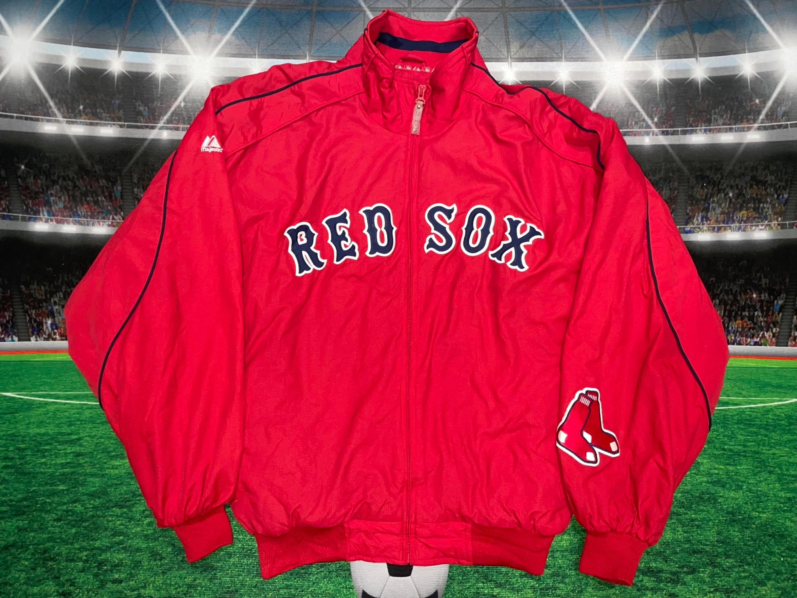 Boston Red Sox Mens Red Majestic Dugout Jacket Sz Large Preowned