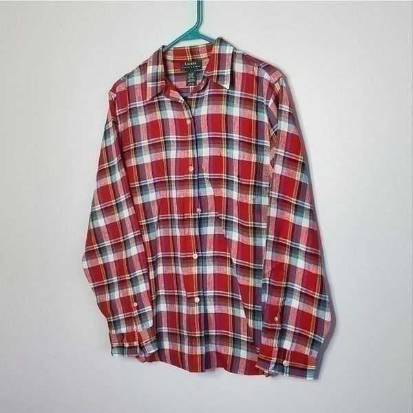 Lauren Ralph Lauren L Long Sleeve Button Down Shirt Red Plaid Linen
