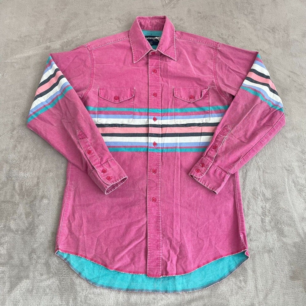 Wrangler BrushPopper X-Long Tails Shirt 15.5-33 Western Rodeo Striped Cowboy VTG