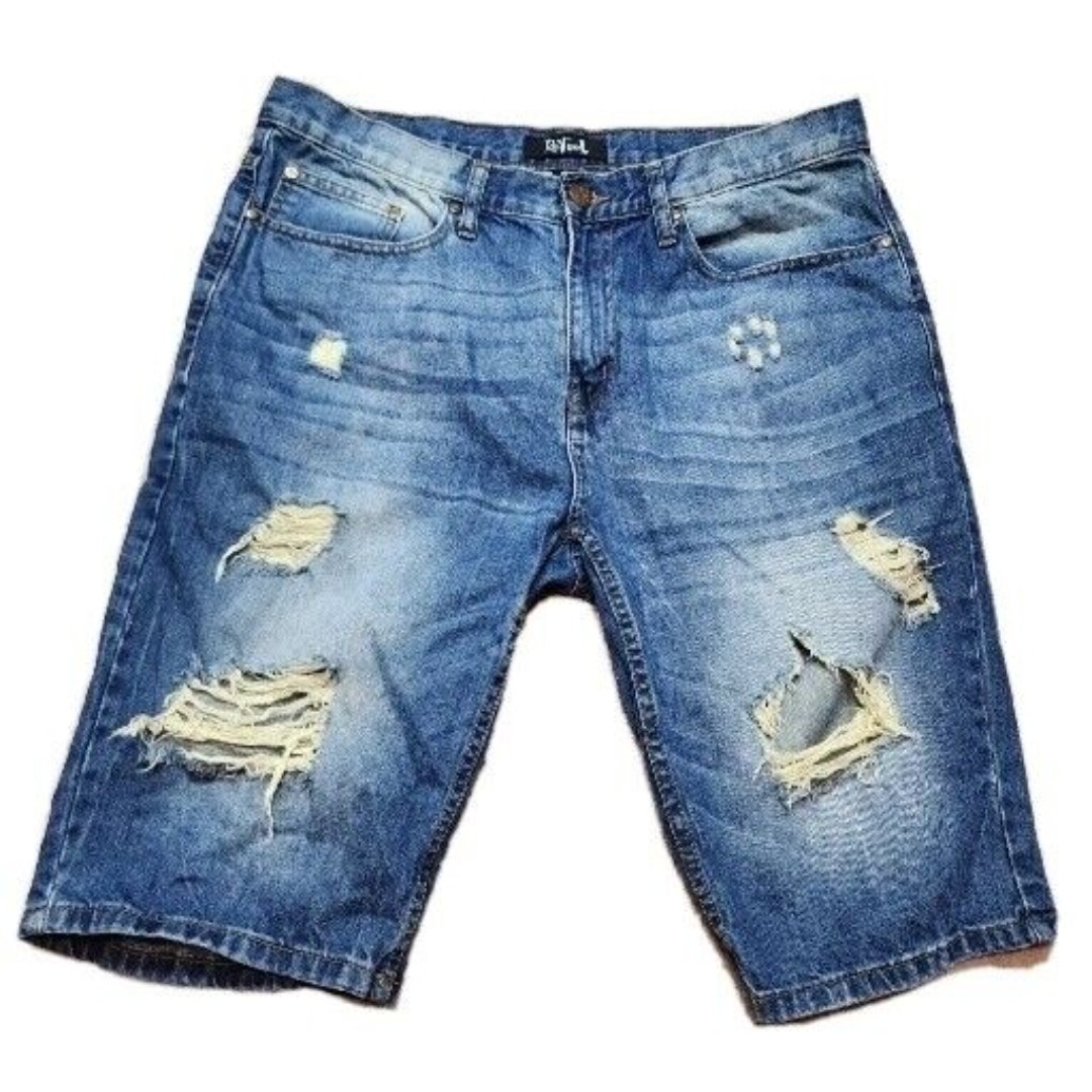 Refuel Light Wash Distress Holes/Rips Denim Men's Shorts Blue Size 38