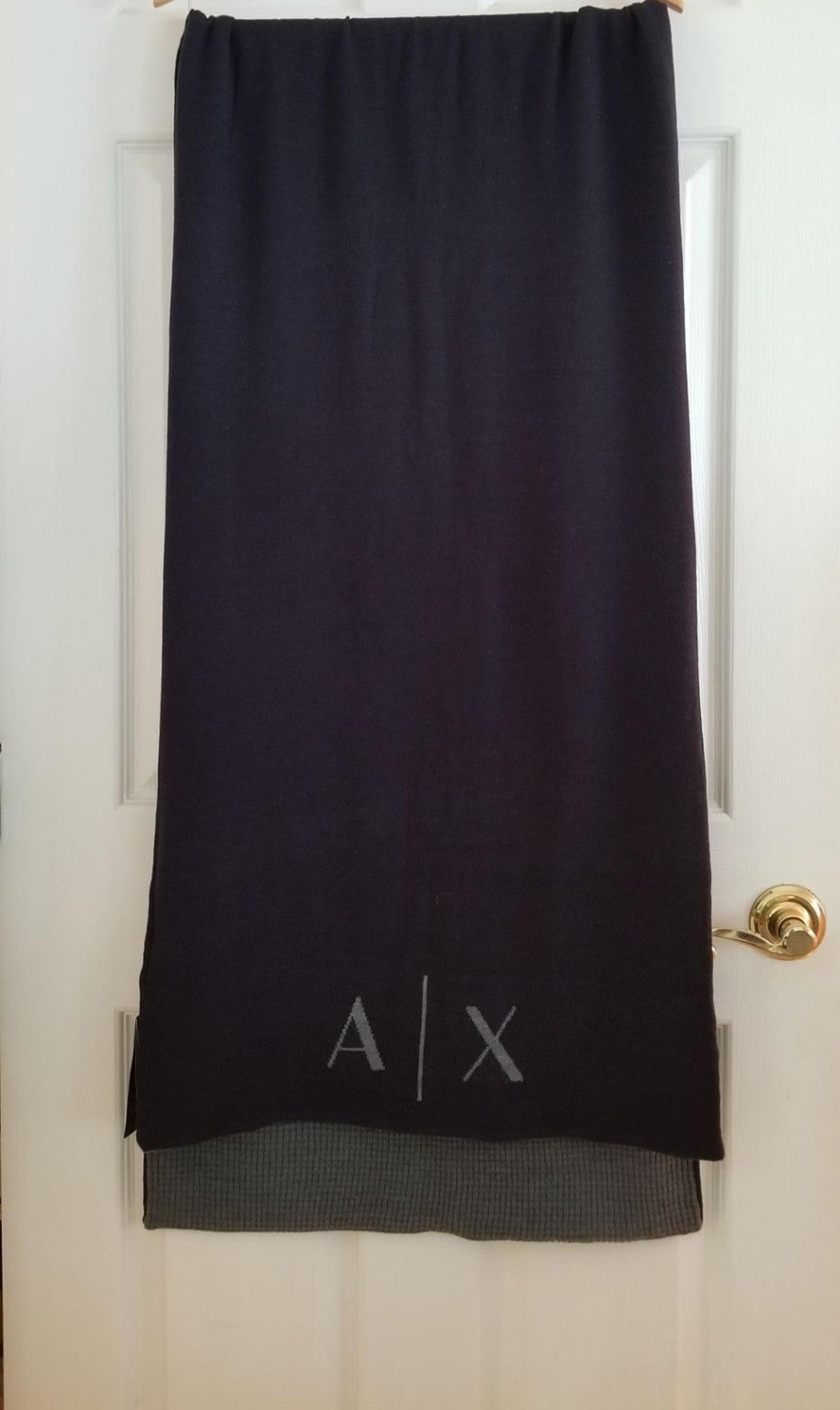 Armani Exchange Unisex Black Wool Scarf