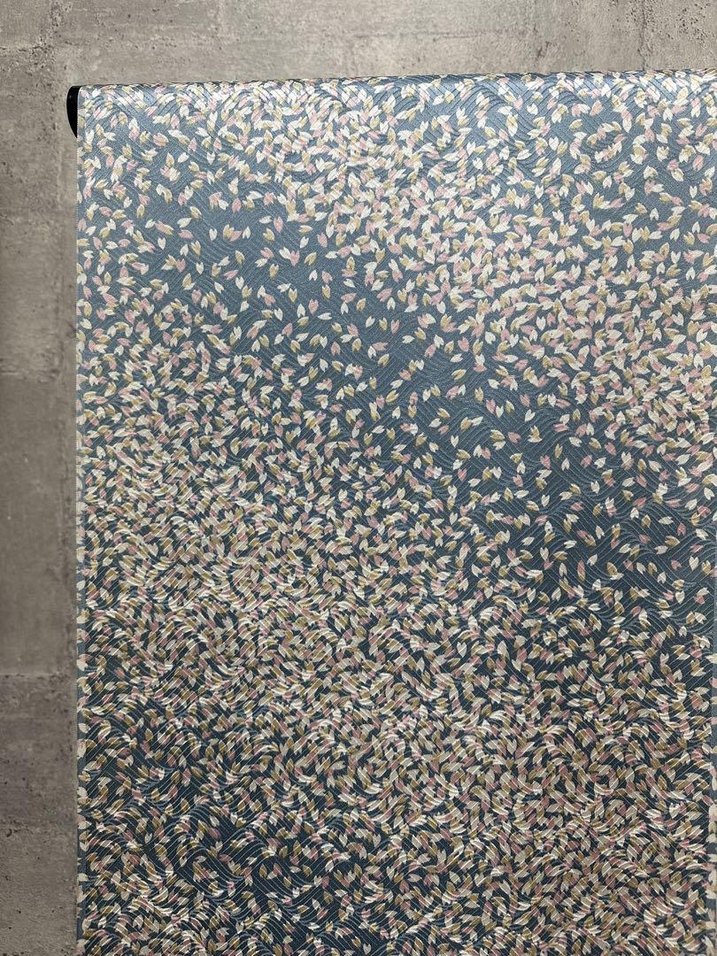 【New, Unstitched】 Cherry Blossom Pattern Kimono Fabric, Blue Color Scheme