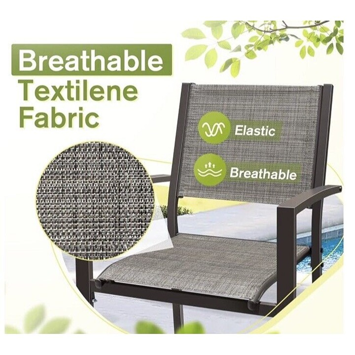 6 Stackable Textilene Chairs Grey New