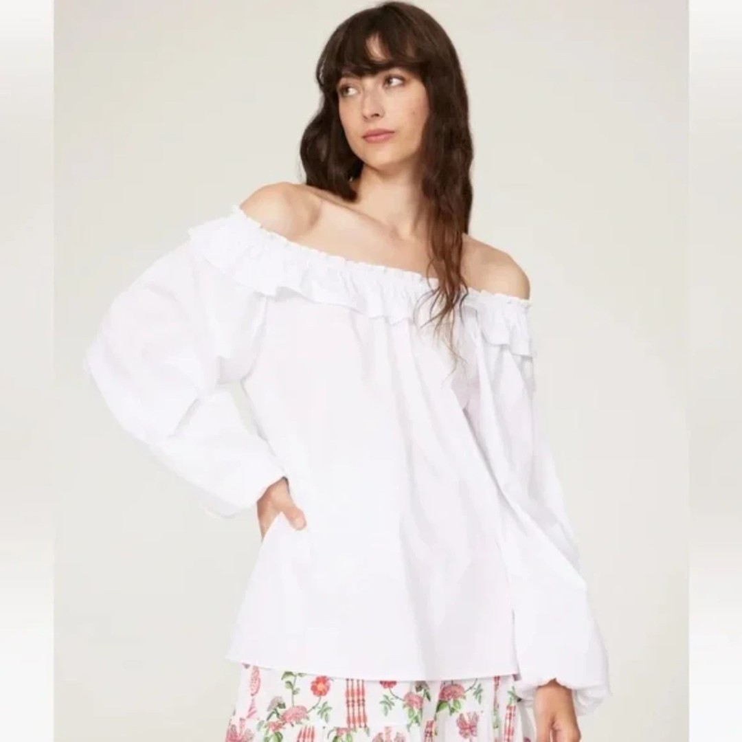NWT HILL HOUSE White The Lena Cotton Blouse Top Shirt Women's Size Large
