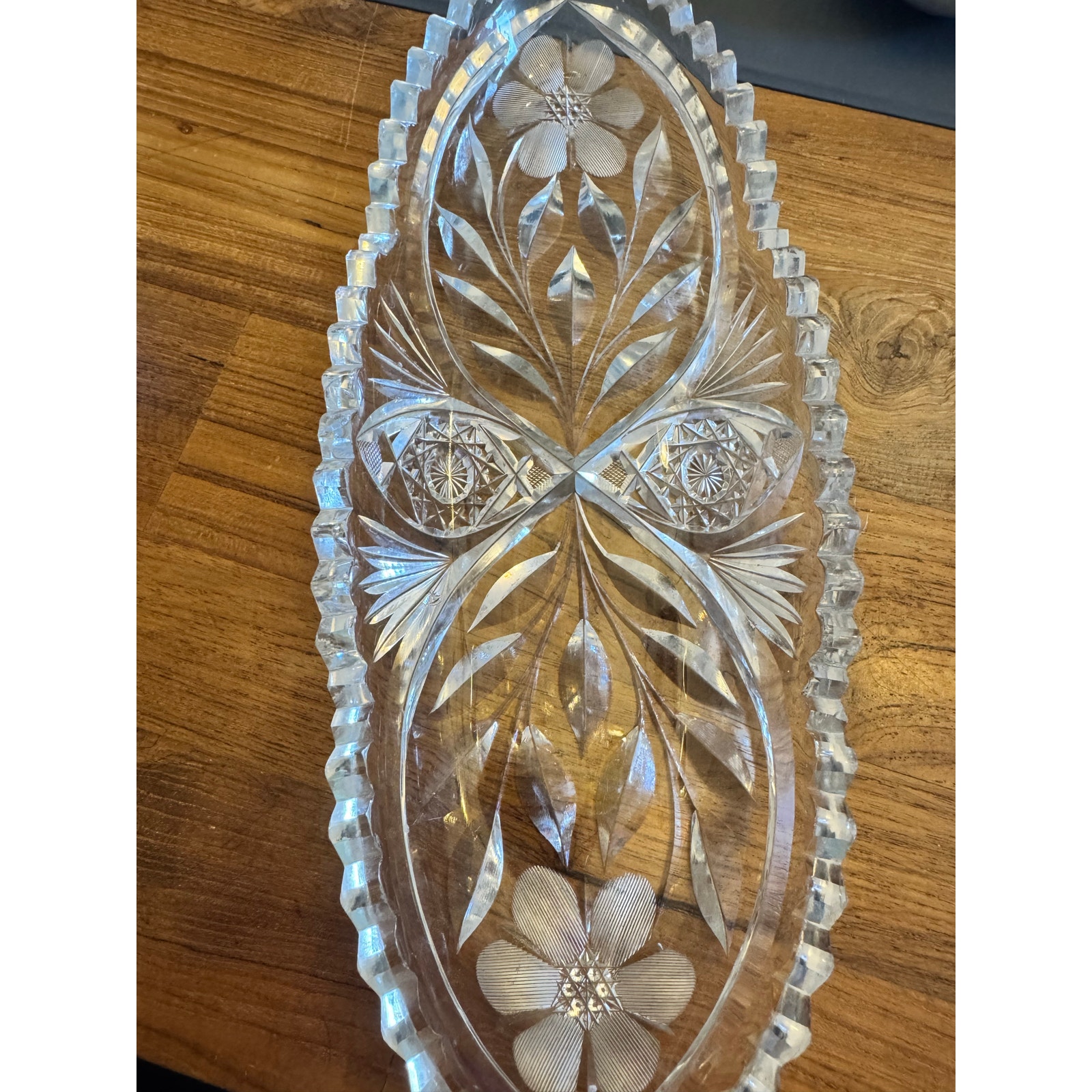 Vintage American Brilliant Period Cut Crystal Glass Relish Celery Dish