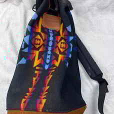 Vintage Pendleton Wool Navajo Blanket Sling Backpack Barrel Bag Leather Base USA