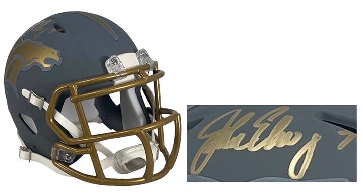 John Elway Signed Denver Broncos Slate Mini Helmet JSA