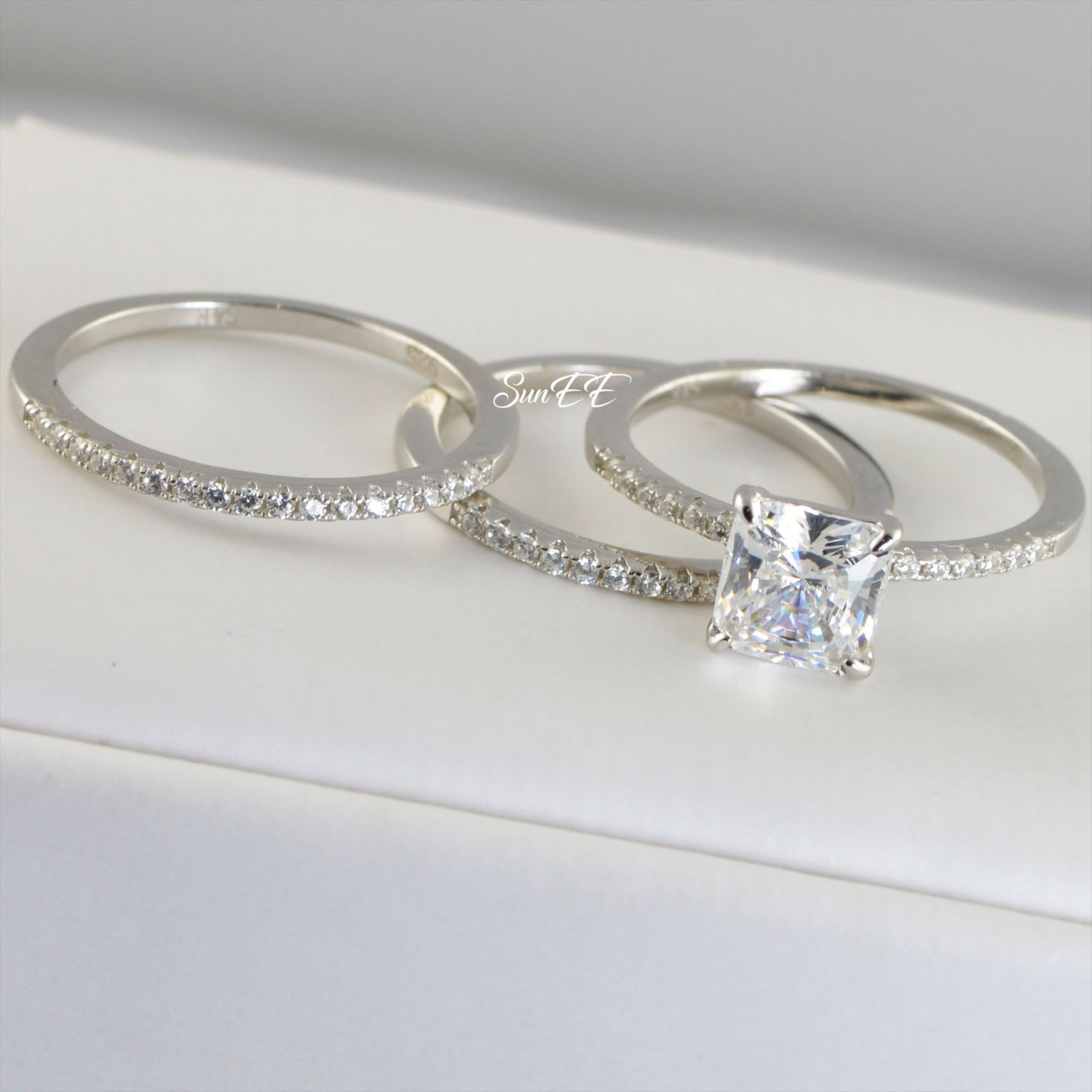 New 3.55ct Princess Diamond Wedding Band Rings Engagement Ring Real 925