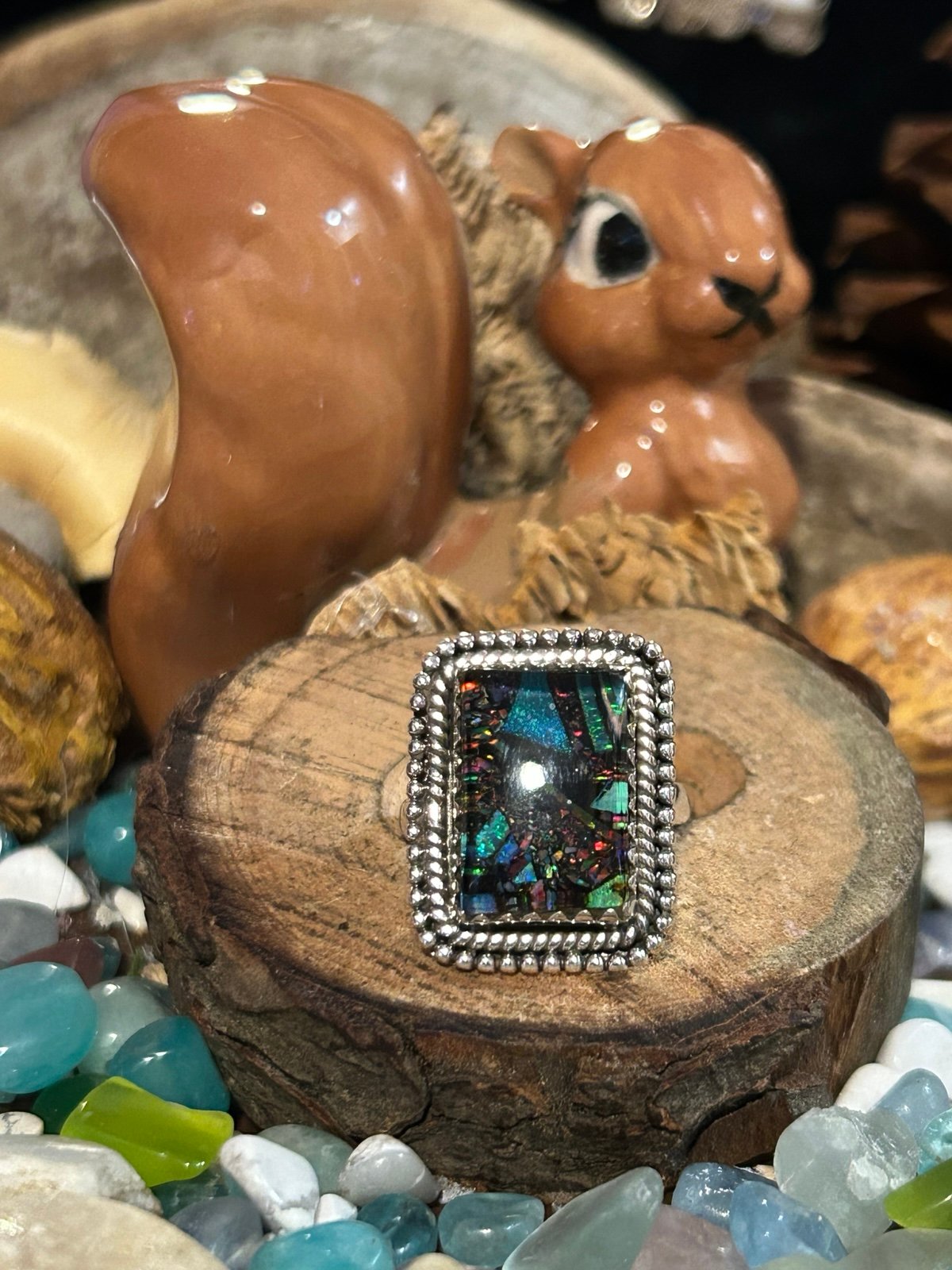 925 Sterling Aurora Opal Size 7 ring
