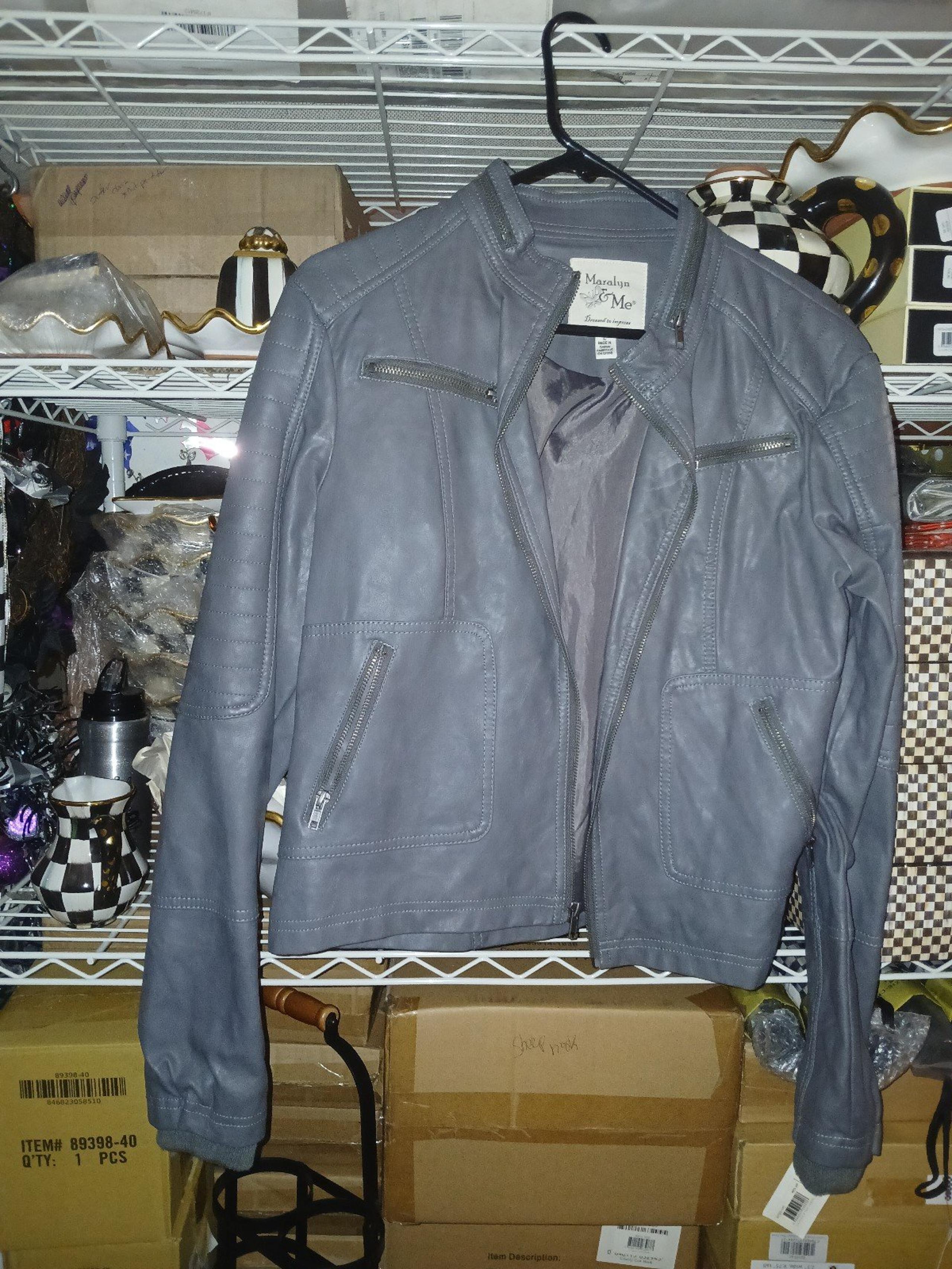 Maralyn & me grey faux leather jacket large worn once