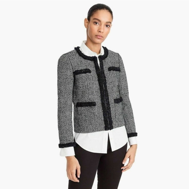 J. Crew Glen Plaid Braided Trim Tweed Jacket Size 2