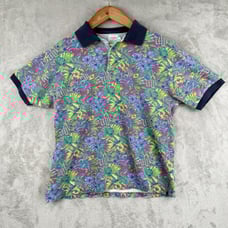 VTG Ralph Lauren Chaps Polo Shirt Mens L Floral Hawaiian Aloha Beach USA Made
