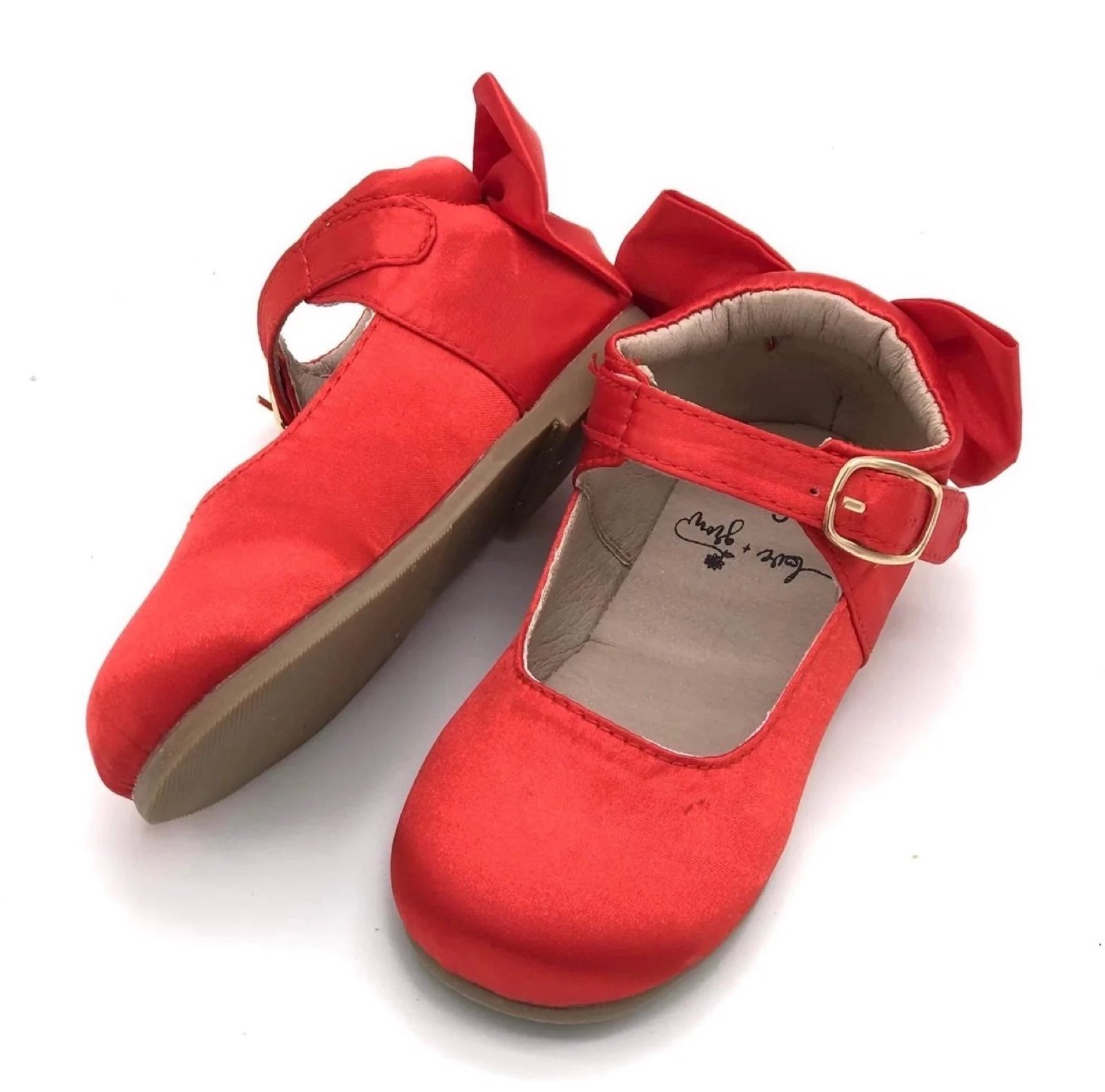 NIB size 1y Love & Grow red satin bow shoes