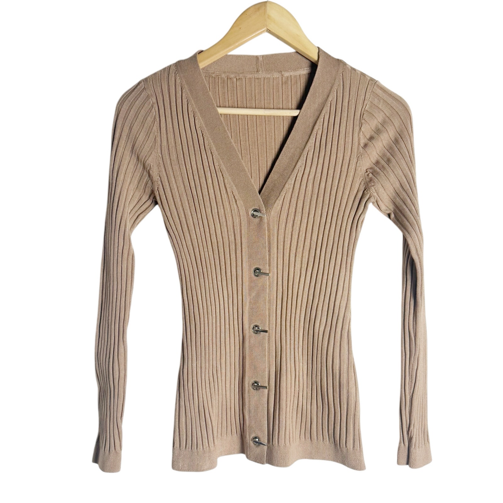 Missoni Tan Cashmere Ribbed Knit Toggle Front Cardigan Sweater Small