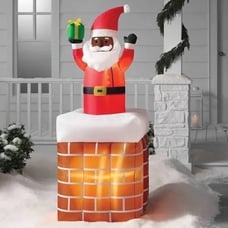 Wondershop 6FT Animated LED Black Santa in Chimney Airblown Inflatable