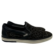 Jimmy Choo Grove Leopard Print Suede Black Leather accent Low top Sneaker 42/8.5