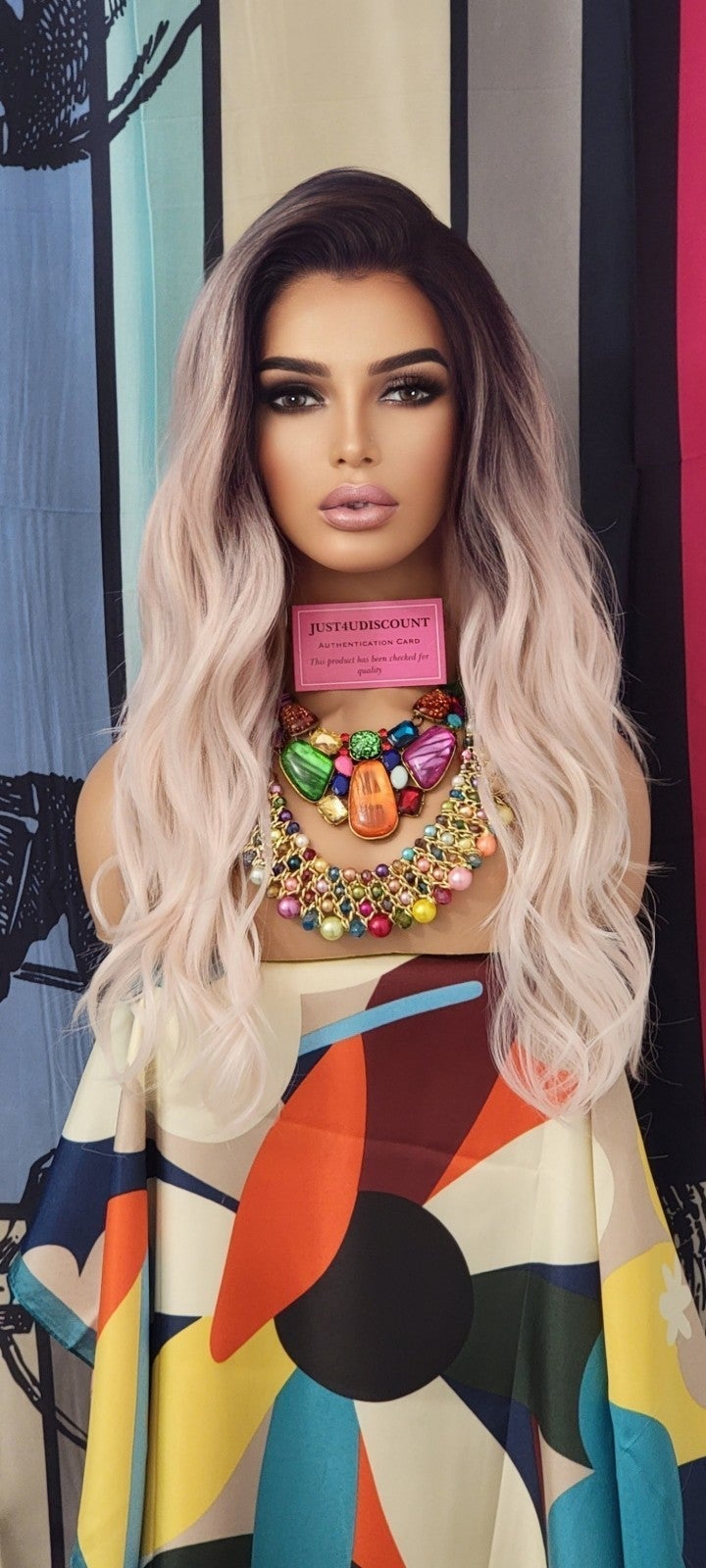Divaqueen celebrity rosegold wavy pink brown root freepart lace front wig