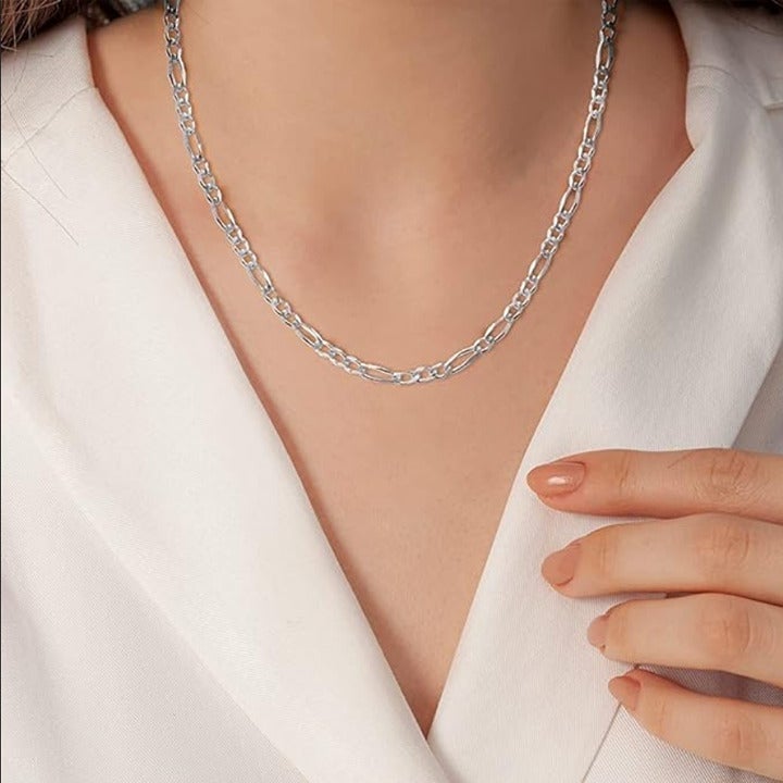 30 925 Sterling Silver Figaro Chain Womens Necklace Link Authentic Jewelry NEW