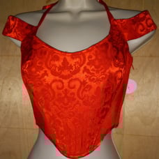 New Ravishing Red Satin Jaquard Halter Corset Top Size Small