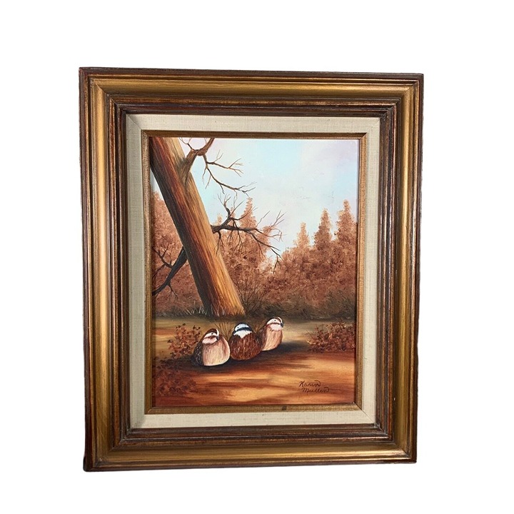 Vintage Chickadee Painting On Canvas Wood Frame 16.5x19.5 Karen Mullen