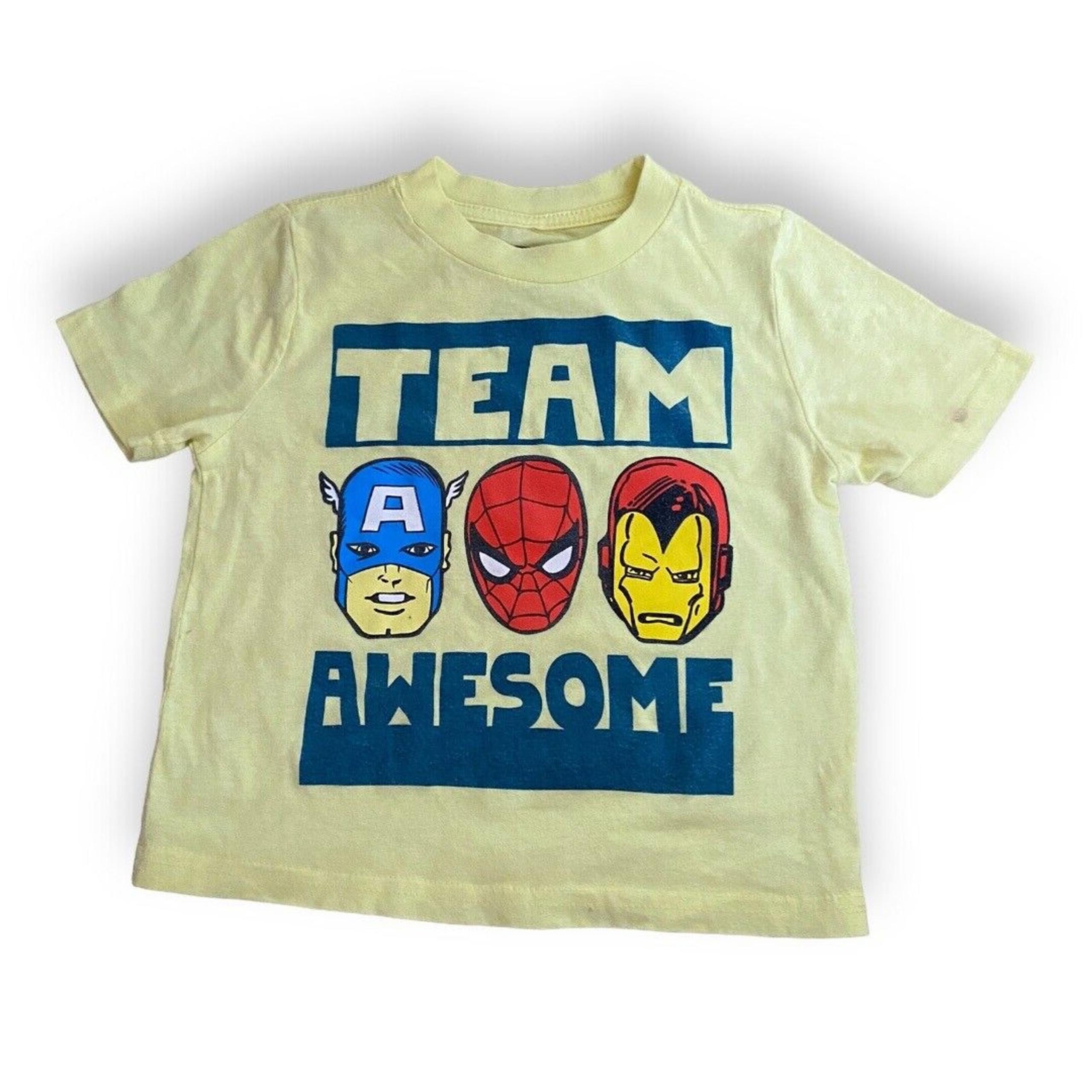 Marvel Boys Tee Sz 3T Yellow Team Awesome Iron Man Spider-Man Capt America