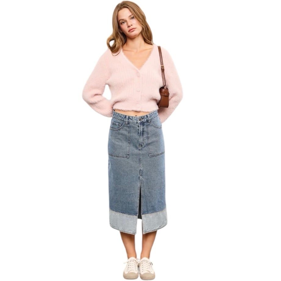 Claire Two Toned Denim Midi Skirt Size Medium