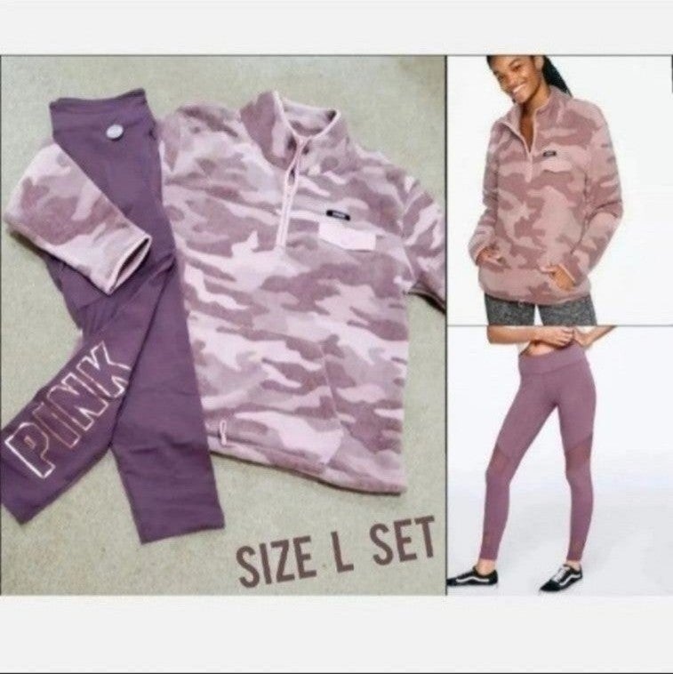 VS Pink L Camo Pullover & Yoga Leggings Set