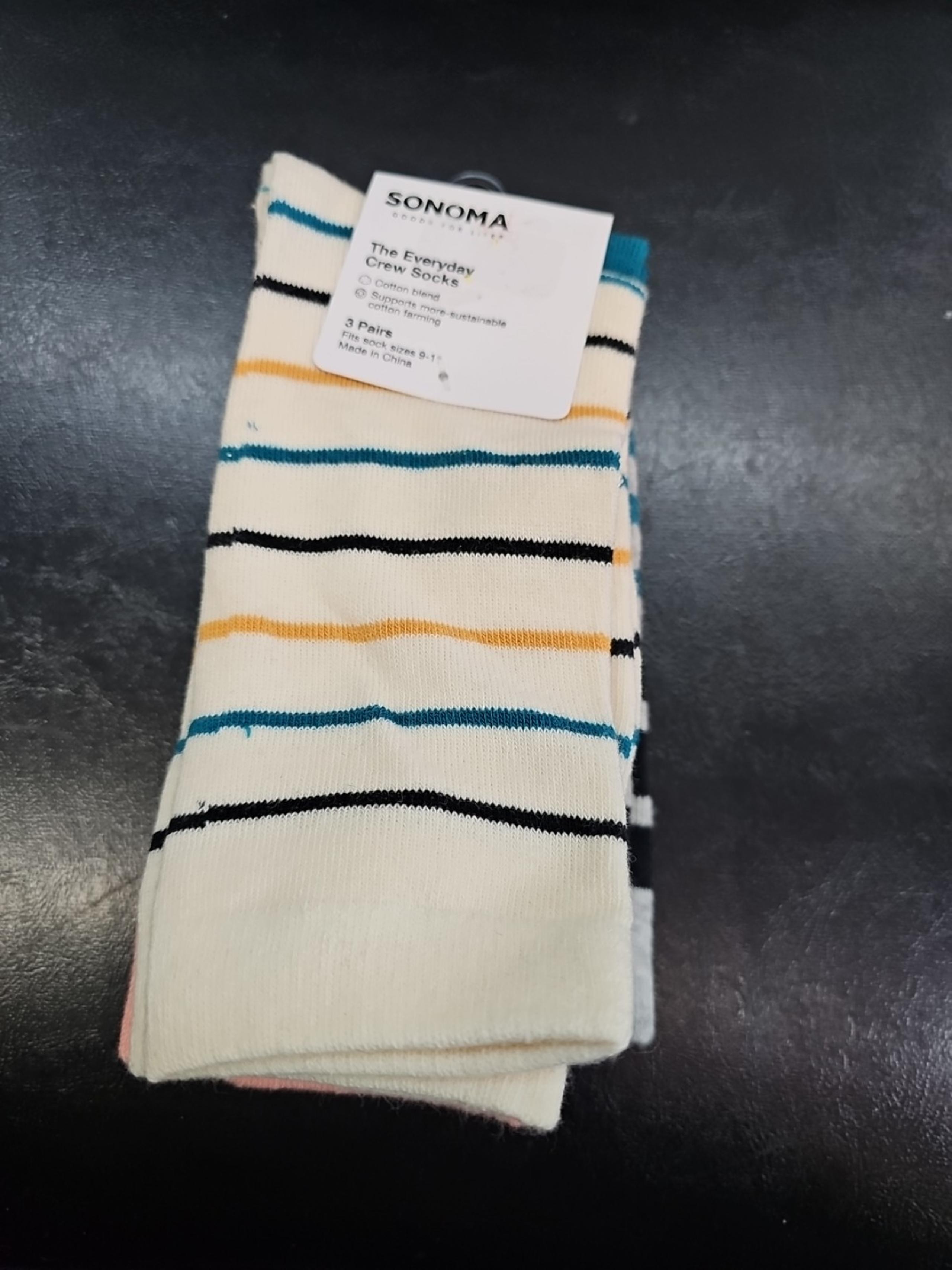NWT Somona The Everyday Crew Sock 3 Pairs Women's Size 9-11 Stripes