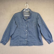 Chicos Jacket Womens 3 XL/16 Blue Denim Ethnic Printed Vintage Boxy Western Chic