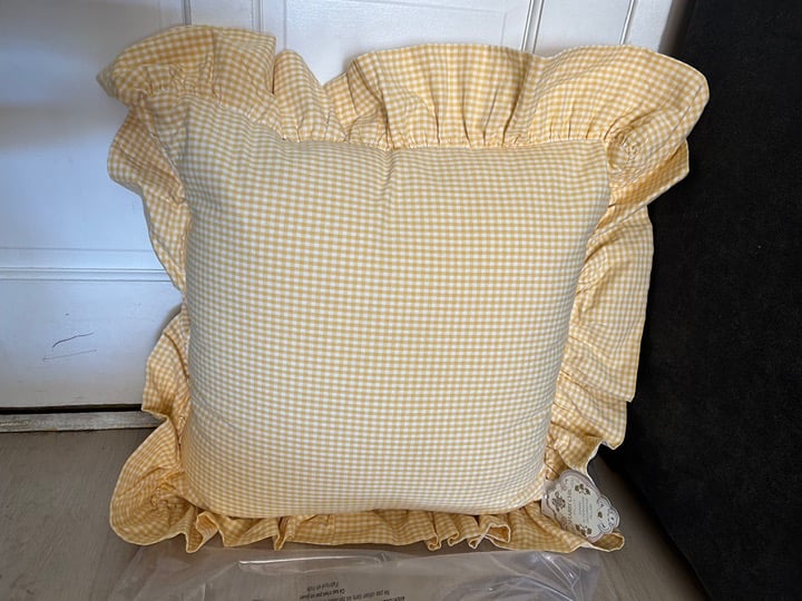 Yellow shabby chic gingham ruffle pillow cover