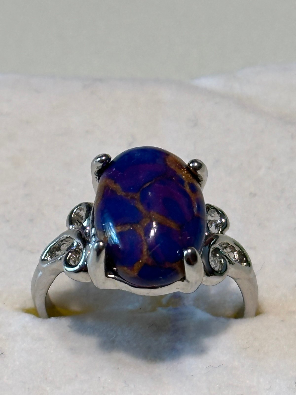 Blue-purple, copper simulated oval turquoise ring size 8