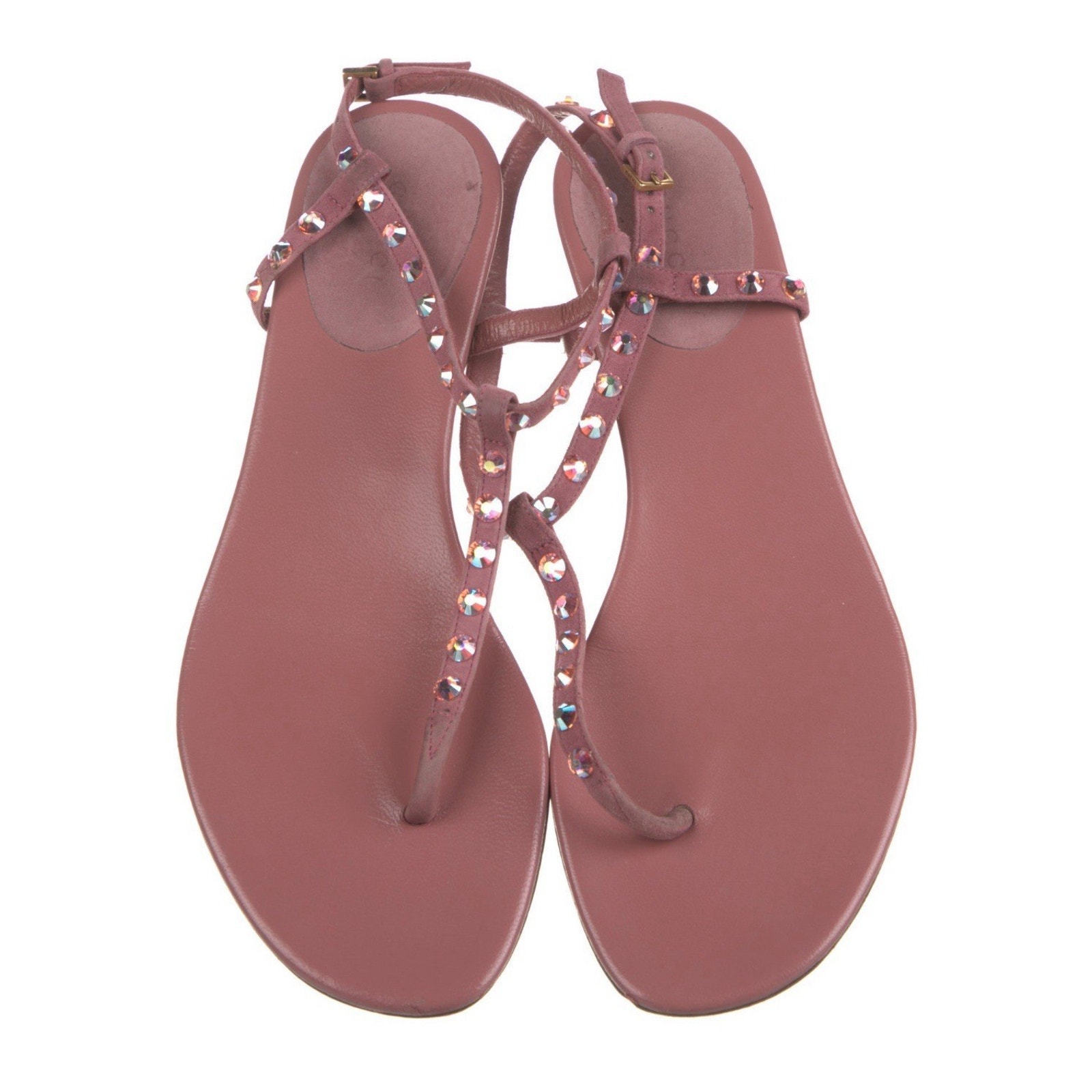 Authentic GUCCI Pink Suede Crystal Embellished Thong T-Strap Flat Sandal EU 38 8