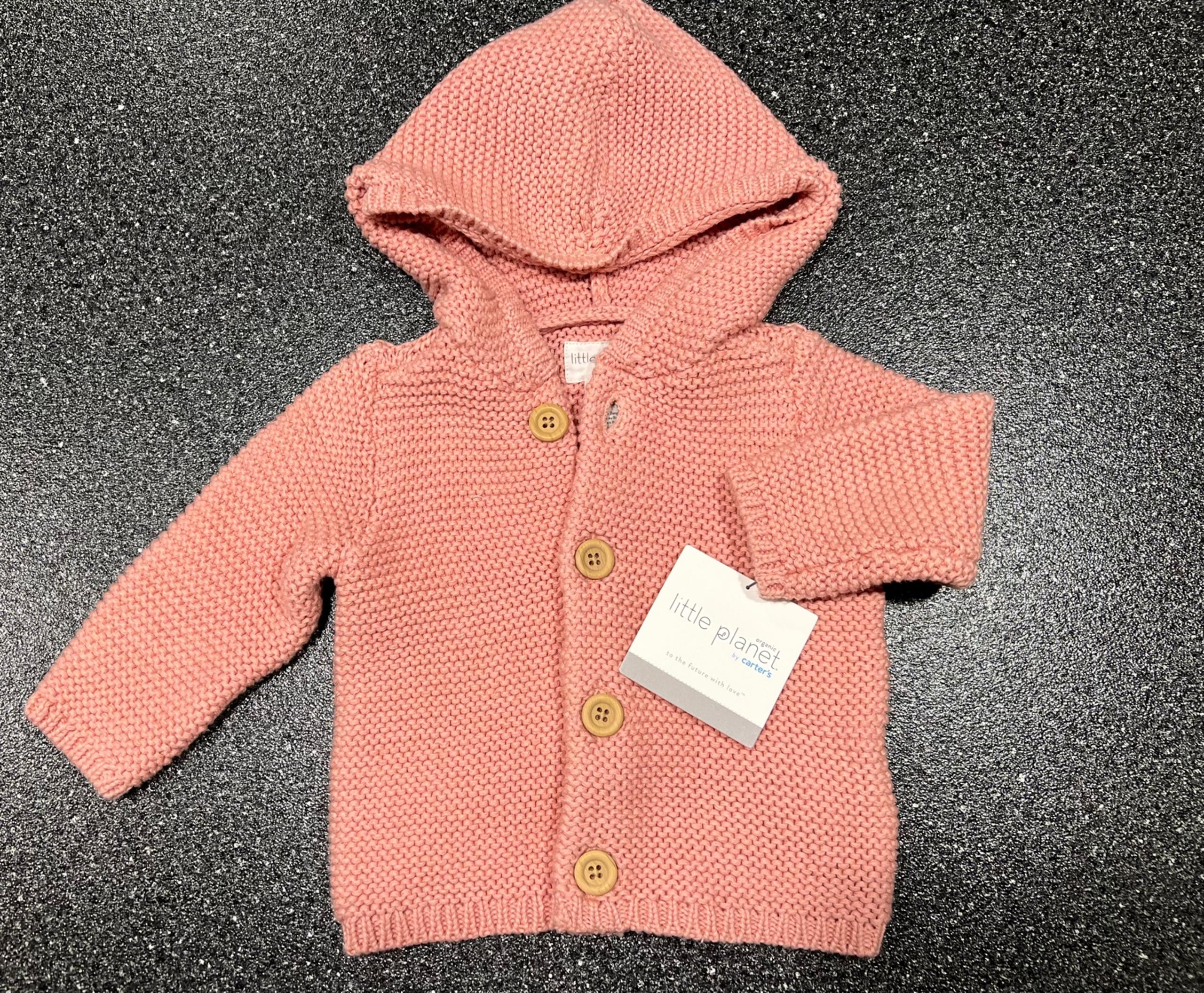Pink Carter's Baby Organic Stitch Cardigan - 3 mo