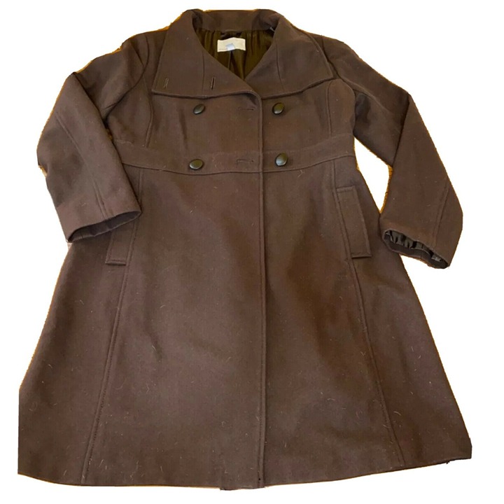 Old Navy Coat L Women Brown Wool Button Lined Pockets