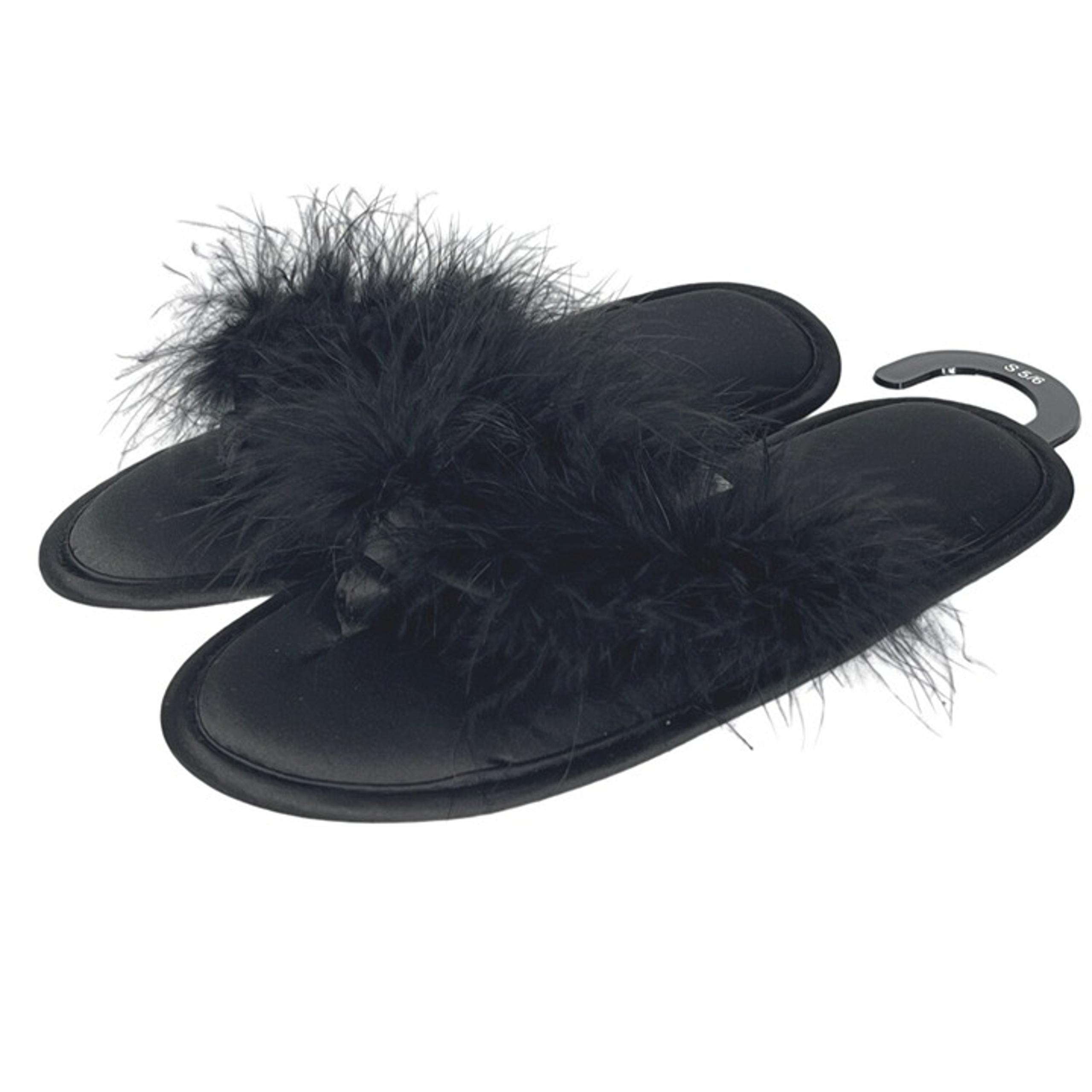 Shoes Womens Small 5 6 Slippers Feathers Flats Black - INC International Concepts