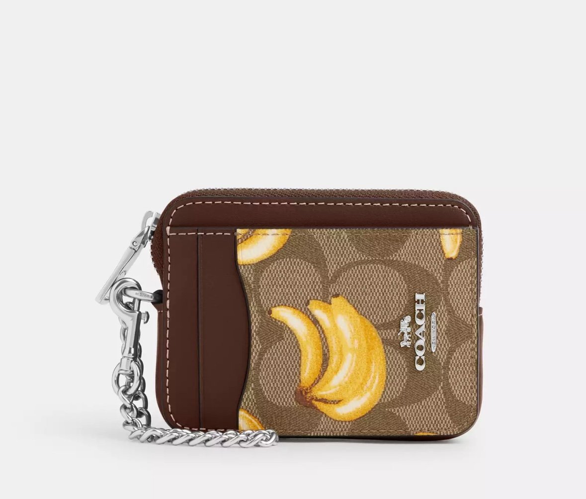 NWT Coach Zip Card Case In Signature Canvas With Banana Print cr833