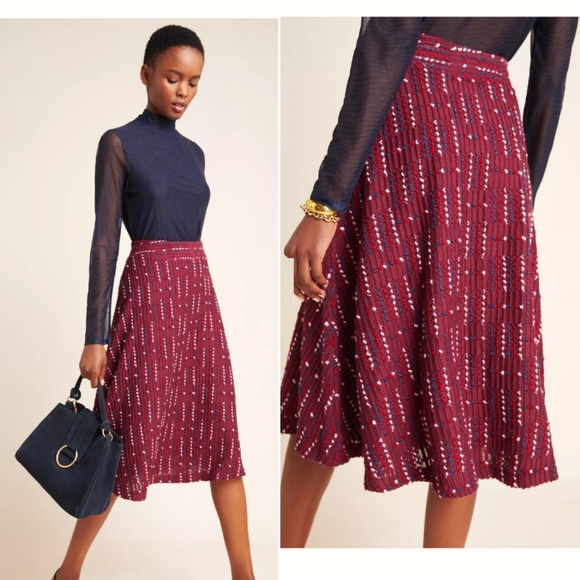 Anthropologie Maeve Anisa Red Textured A Line Midi Skirt Size XS