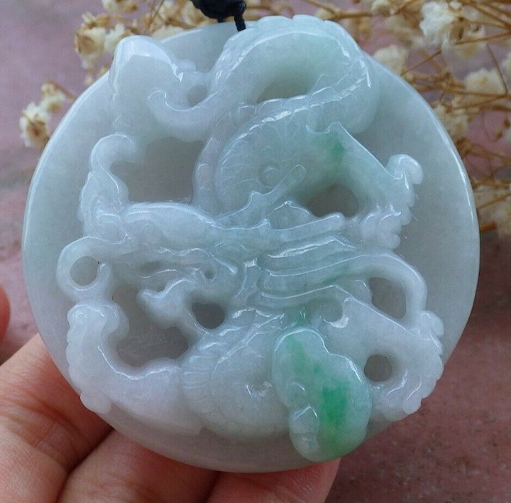 Certified Natural Burma A Jade jadeite Dragon Bead Circle Pendant Necklace