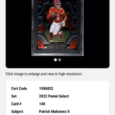 2022 Panini Select #148 Patrick Mahomes II Premier Level Kansas City SGC 9.5